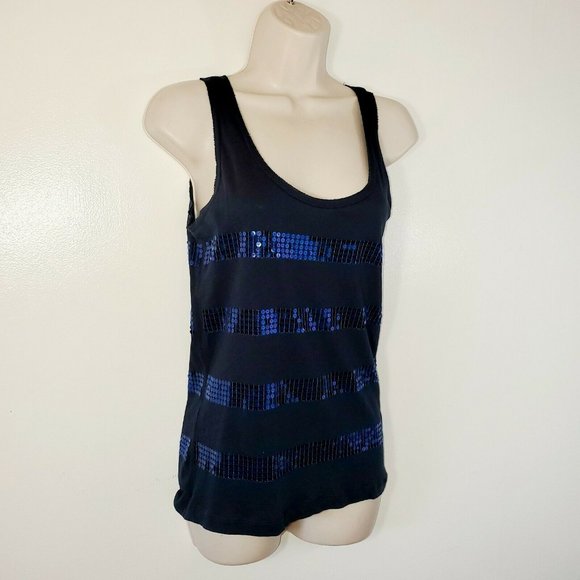 J Crew Womans Xsmall Tank Top Navy Sequin Stripe - Picture 4 of 8